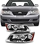 AKKON - For Hyundai Sonata Black Bezel Projector Headlights Headlamps Front Lamps Replacement Pair Left + Right