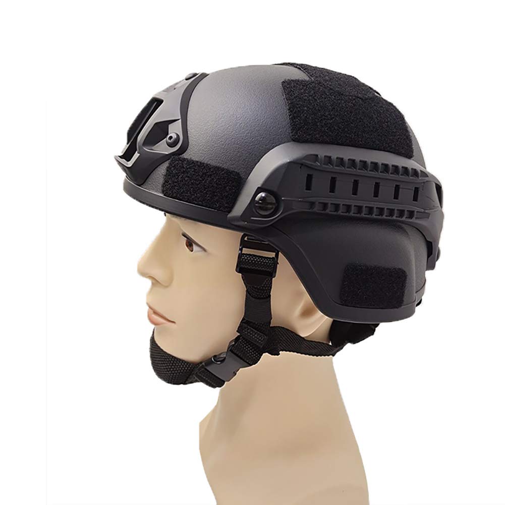 Casco Tattico Militare Elmetti Tattici Imbottiti Regolabili Regolabili con Montaggio Nvg E Ferrovia Laterale per Airsoft Paintball Hunting Shooting (Nero 56-60 Cm)