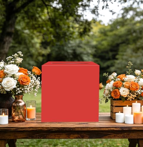 Image of SietDESEO Red Card Box for Graduation Large Cardboard Gift Card Box Holder for Wedding Reception Birthday Graduation Baby Shower Raffle Ticket Box with Slot