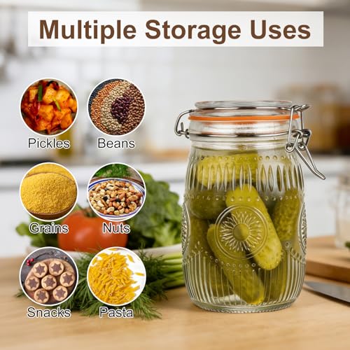 Image of 32 oz Glass Jars with Airtight Lids, 6 Pack Wide Mouth Mason Jars