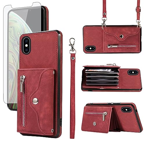 Housse iPhone Xs Max avec support et dragonne de sécurité rouge