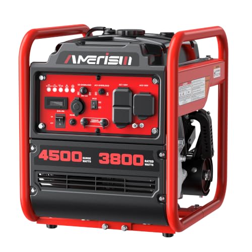 AMERISUN 4500W Open Frame Inverter Generator, 3800 Running Watts Portable Gas Powered Generator with CO Alert, RV Ready, Parallel Ready, Eco Mode, 223cc Engine for Home Backup, Camping & Emergency Use