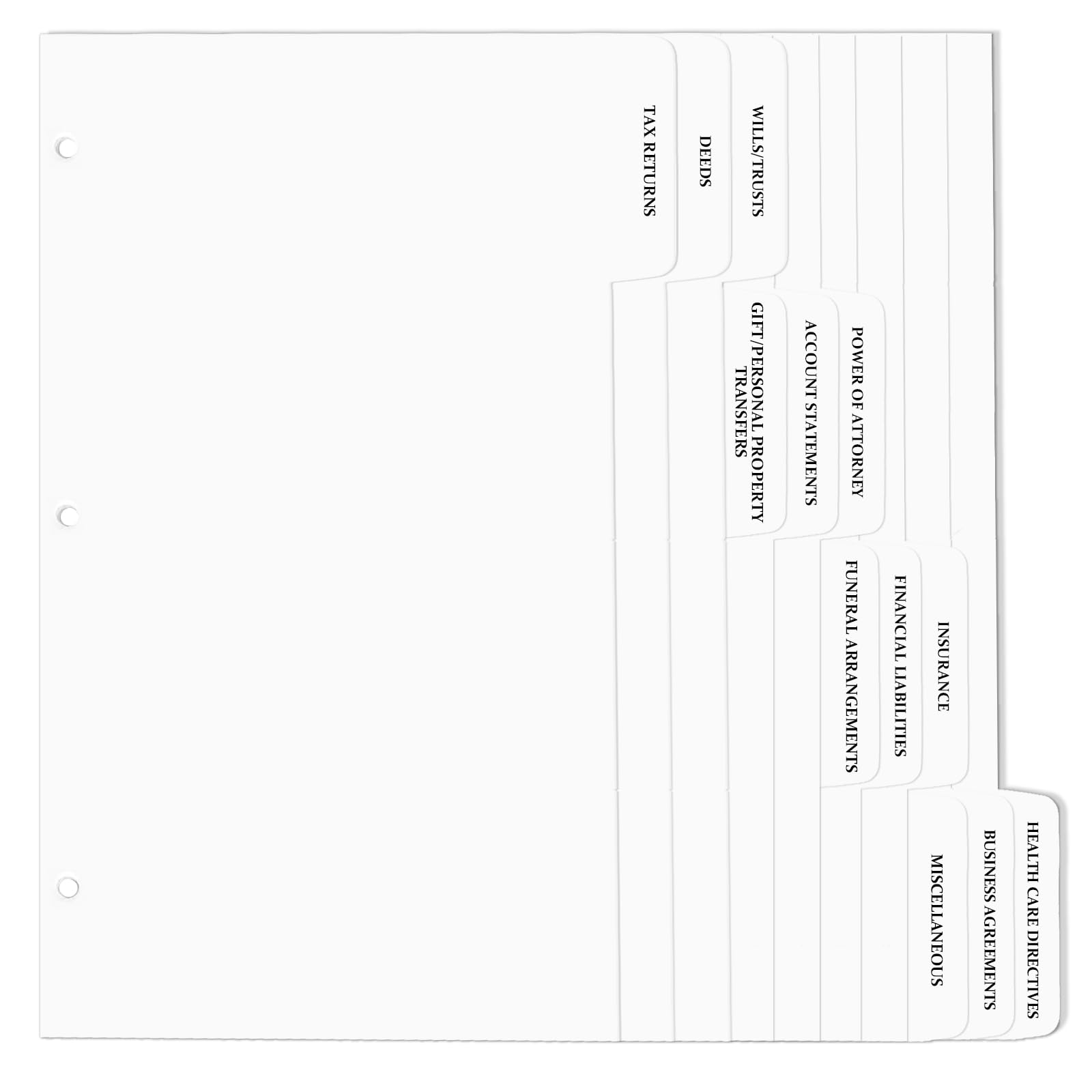 5 Pack 12 Tabs Estate Planning Index Tab Dividers Estate Organizer with Labels 9 * 11Inch Index Divider Tabs 3-Ring Binders for Estate Planning