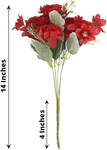 Miniatura 3 de Efavormart - Paquete de 3 ramos de flores de clavel de seda artificial roja de 14 pulgadas, arbustos de arreglos florales sintéticos