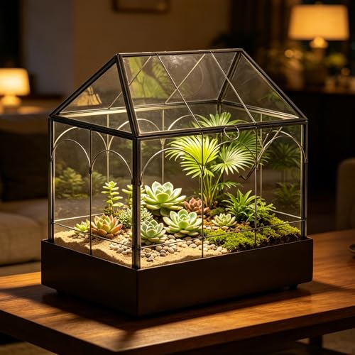 Foto von CISSIYOG Pflanzenterrarium,24,2 x 14,7 x 29 cm Glas Geometrisches Terrarium