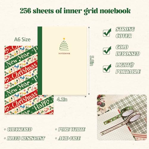 Image of Christmas Scrapbooking Supplies Kit, Aesthetic New Year Festival Scrapbook Kits for Bullet Junk Journal, Stationery, Notebook, DIY Cute Journaling Supplies, Craft Christma Gift for Teen Girl Women