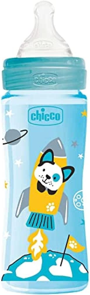 Chicco Well-Being Feeding Bottle 330Ml Fast Flow 4M+ Silicone Boy, Blue