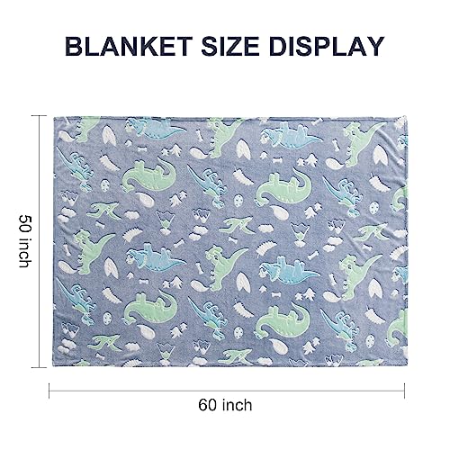 Qsteheml Glow In The Dark Throw Blanket, Luminous Blanket Birthday Gift For Boys Girls Kids Toddlers, Cozy Soft Fluffy Fuzzy Flannel Fleece Blanket For Couch Sofa Bed, 50" X 60", Dinosaur #TOP5
