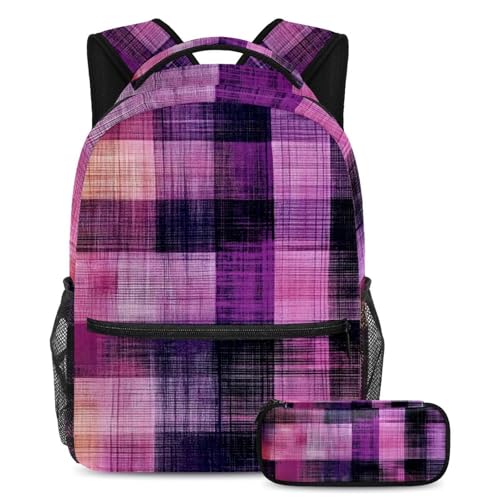 Sac à dos rétro violet aquarelle grande capacité avec trousse, le cadeau de rentrée idéal