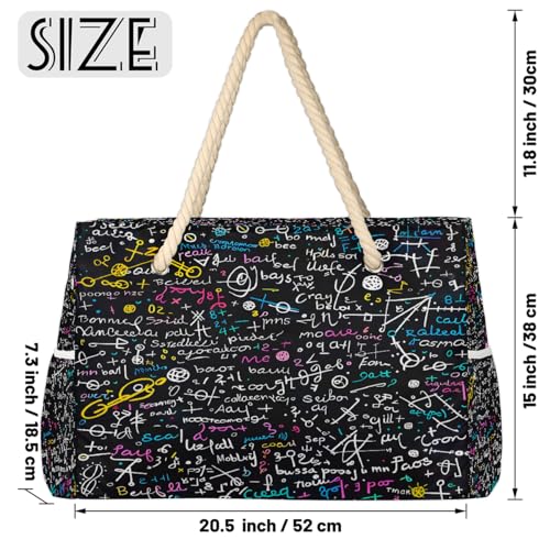 Large Beach Tote Bags for Women Abstract English Colorful Waterproof Sandproof Shoulder Bags Swim Pool Purse with Zipper Beach Vacation Essentials for Summer Swim Pool Travel Gifts2