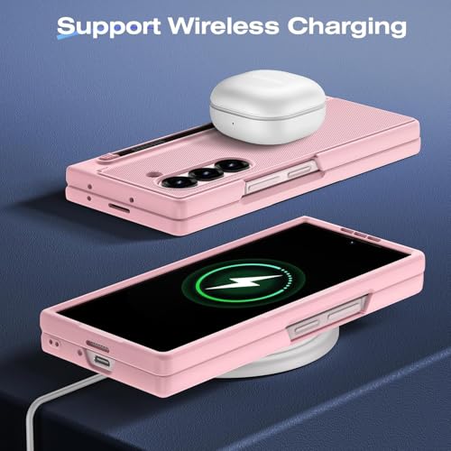Image of Kapa Textured Grip S Pen Holder Hinge Protection Back Cover for Samsung Galaxy Z Fold6 / Fold 6 | with Kickstand & S Pen Slot Case (Pink)