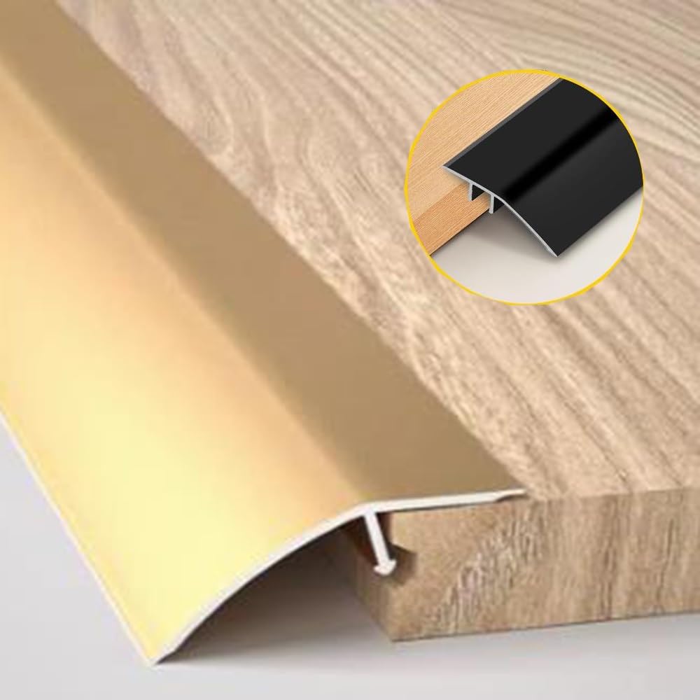 Aluminiowa listwa przejściowa do podłogi 35,4-calowa listwa redukcyjna progu, metalowa karbowana kompensacja wysokości siodełka 0,6”-1” – rampa dla wózków inwalidzkich(Gold)