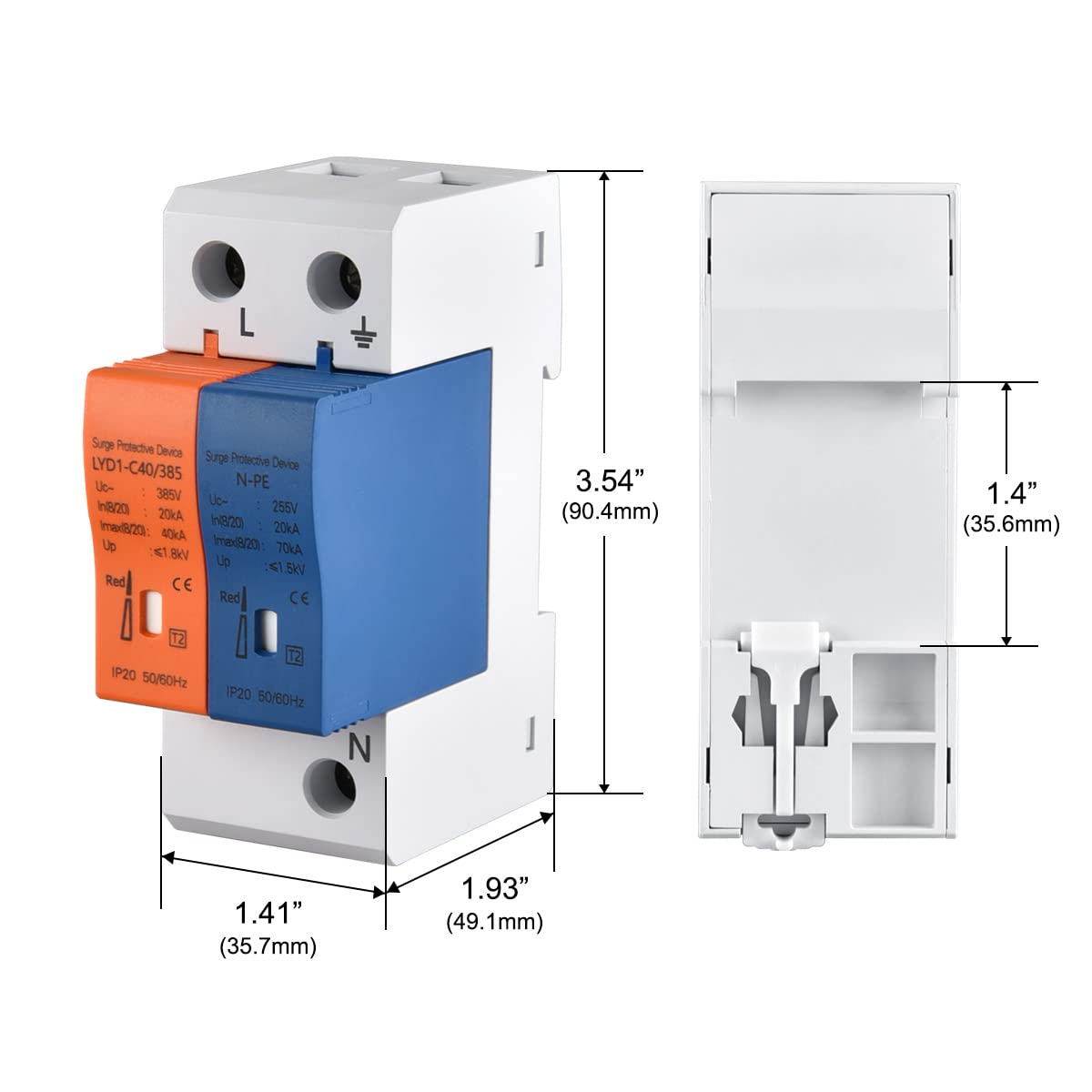 Scaricatore Di Sovratensioni LYD1-C40/275 - 2P, 275V, 20KA, Montaggio Su Guida DIN Per Quadri Elettrici - Foto 6