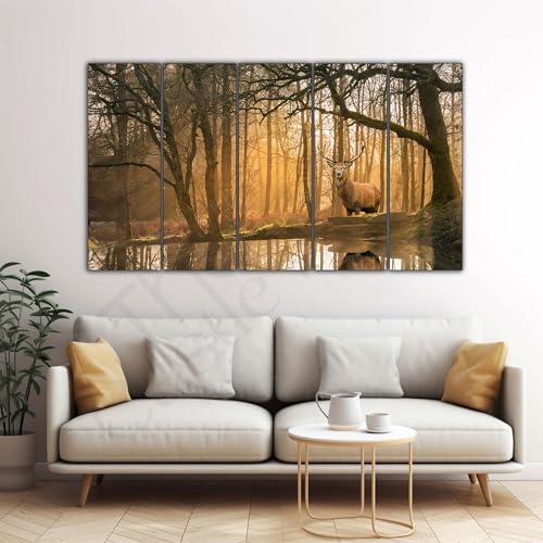 Image of The Castle Decor Golden Deer Wall Painting for Living Room Big Size - Deer Wall Painting for Bedroom, Office, Drawing Room, Hotel - Elegant Wall Decor Art for Home Decoration, Gifting (36x60 inch)