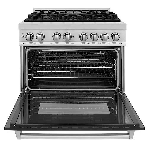 Zline 36" 4.6 Cu. Ft. Dual Fuel Range With Gas Stove And Electric Oven In Fingerprint Resistant Stainless Steel And Black Matte Door (Ras-Blm-36) #TOP5