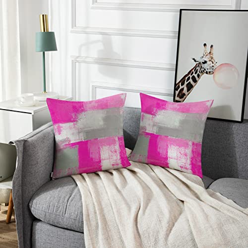 Emvency Set Of 2 Pink And Grey Throw Pillow Covers Modern Abstract Painting Decorative Pillow Cases Home Decor Standard Square 18X18 Inches Pillowcases #TOP5