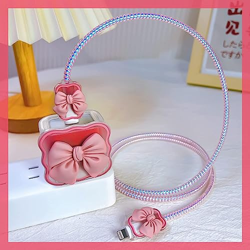 Image of iPhone Charger Case,Accessories,Protective Case for 18W 20W iPhone 14 13 12 11 Pro Max Fast Charging Cable Adapter Charger, Cute Lightning Data Cable Case for iPhone Charger,(Pink Bow)