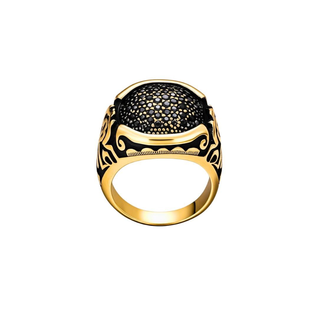 the men thing Royal Series - NIGHTFORGE SIGNET RING - Pure Stainless Steel Men’s Gold-Plated Ring – Statement Luxury Jewelry (Size : 19-22)-picture-16
