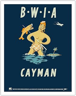 Cayman Islands - British West Indies Airways BWIA (Bee-Wee) - Vintage Airline Travel Poster by Dick Negus & Philip Sharland c.1950s - Fine Art Matte Paper Print (Unframed) 11x14in