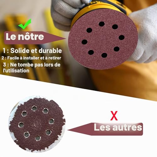 STEBRUAM 100PCS Disque de Ponçage 125mm Grain 320, Disques a Poncer Papier Abrasifs 8 Trous Idéal pour Poncer/Polir pour Ponceuse Excentrique – vue 6