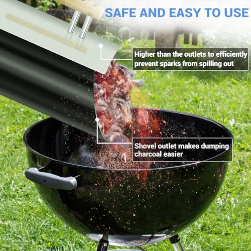 Joyagrill Charcoal Chimney Starter Double Enameled Large Capacity Chimney Starter, Chimney Starter for Charcoal Grill with Heat Shield & Wood Handle Great Heat Insulation and Easy Grip