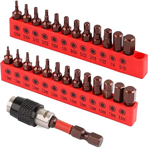 Premium 25-Piece Allen Key Drill Bit Set - Durable Allen Wrench Bits with Strong Magnetic Tips, SAE & Metric Hex Keys