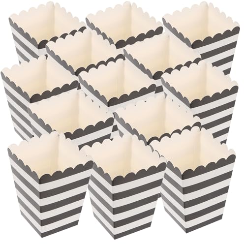 HOODANCOS Cajas de Palomitas de Maíz de Papel Anti-grasa, Tamaño Mini, 12 Unidades en 2 Paquetes Diseño de Rayas en Negro y Blanco, Contenedor Ligero para Fiestas y Snacks