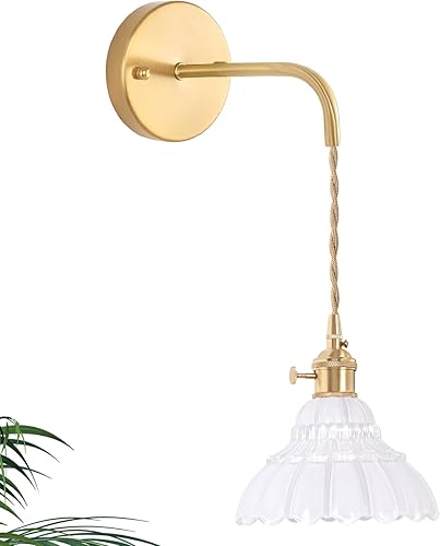 Miniatura 9 de Juego de 2 apliques de pared a pilas, luces de pared recargables vintage con pantalla de vidrio de lirio ámbar, lámpara de pared inalámbrica para