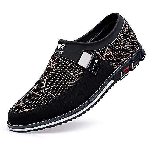 Men's Slip-On Fashion Geometric Pattern, Black and Blue, Casual Comfort Shoes