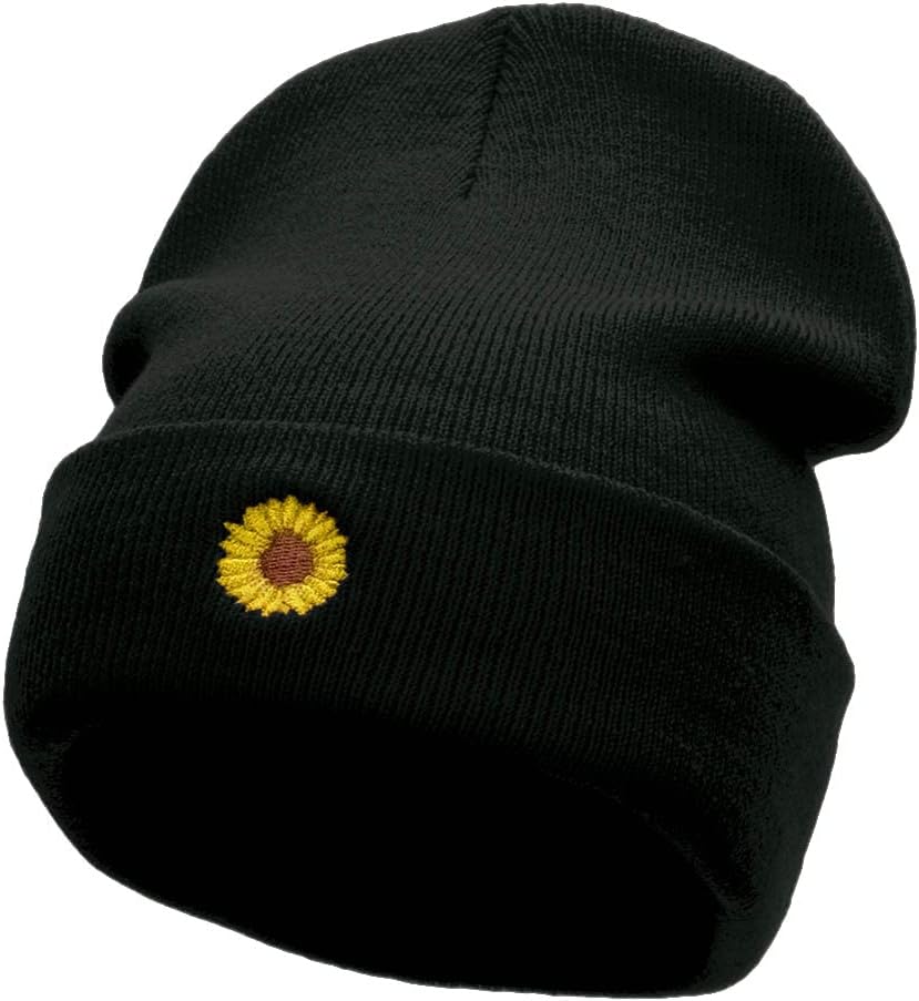 e4Hats.com Mini Sunflower Embroidered 12 Inch Long Knitted Beanie