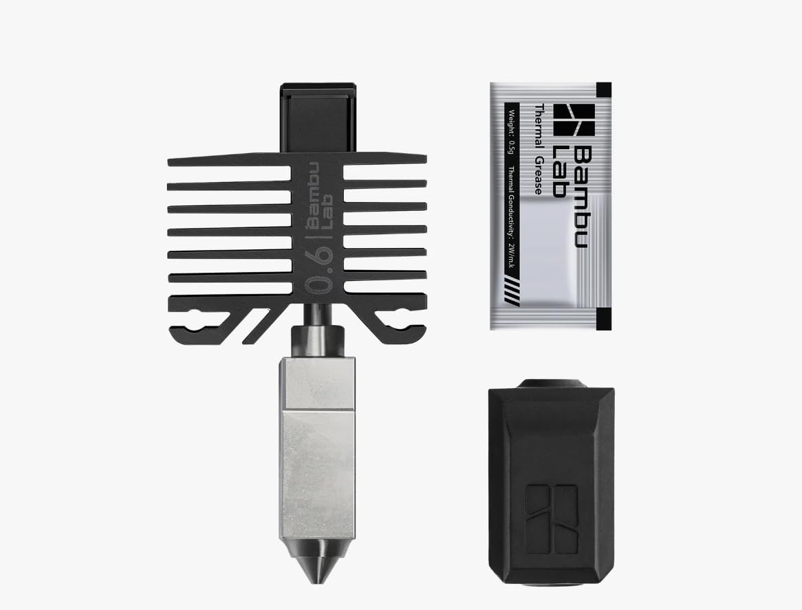 Official Bambu Lab Hotend with Nozzle - X1 Series and P1 Series Compatible with P1S P1P X1C X1 Carbon 3D Printer (.6mm Hardened Steel)