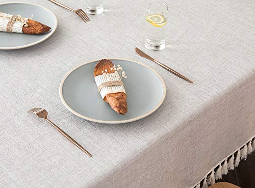 Villa Feel Textured Fabric Table Cloth Waterproof Heavy Weight Cotton Linen Fabric Dust Proof Table Cover For Kitchen Dinning Tabletop Decoration(54" X 70" Rectangular-Beige Texture) #TOP5