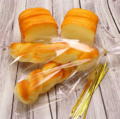 Mini Skater 8" x 12" Clear Treat Bags OPP Cello Cellophane Flat Bag With 50Pcs Gold Color Twist Ties For Wedding Gift Candy Cookie Bakery Bread Dessert, 50Pcs4