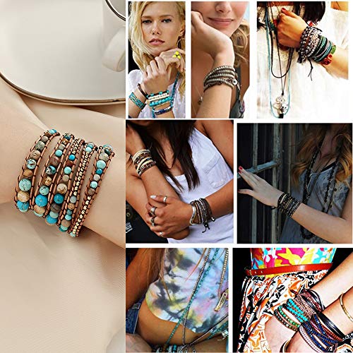 Image of Plumiss Women Boho Handmade Natural Stone Crystal Leather Bead Wrap Bracelets Collection