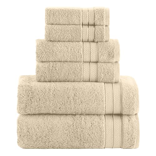 Image of Elegant Comfort Luxury 6-Piece Towel Set, Premium Soft 100% Turkish Cotton, Three Line Popcorn Design 2 Bath Towels, 2 Hand Towels and 2 Washcloths Towel Set - Quick-Drying and Absorbent, Ivory