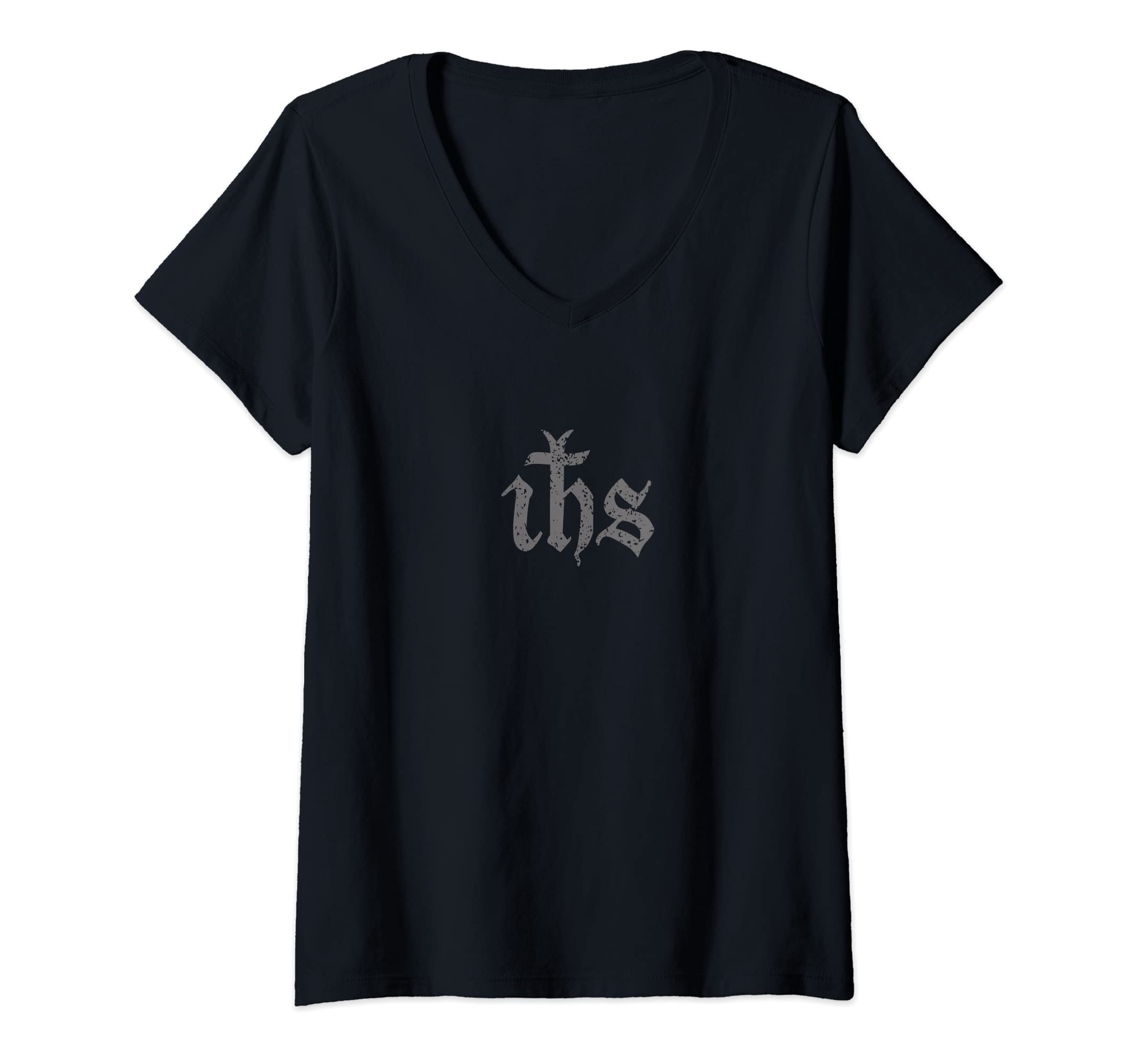 Womens IHS Christogram Symbol Christ Jesus Catholic Christian V-Neck T-Shirt