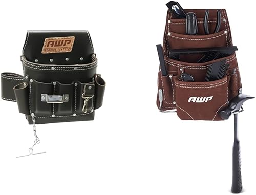 AWP Oil-Tan - Bolsa de herramientas de electricista de cuero 1LL-526-2 marrón y 10 bolsillos de gamuza  Bolsa de herramientas de cuero duradera de