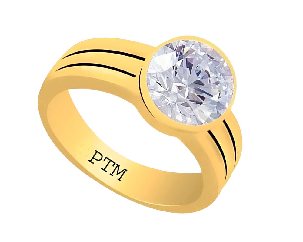 ptm Panchdhatu (5 metals) Zircon (American Diamond) 3.25 Ratti to 10.25 Ratti or 3 Cts to 9.35 Cts Astrological Gemstone 22 K Gold Plated Ring for Men & Women-picture-38