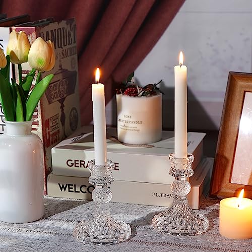Darjen DIMOND PATTERN Candlestick Holders Set,12Pcs 4 Inch H Taper Candle Holders Bulk, Clear Glass Candle Holders thumb #3