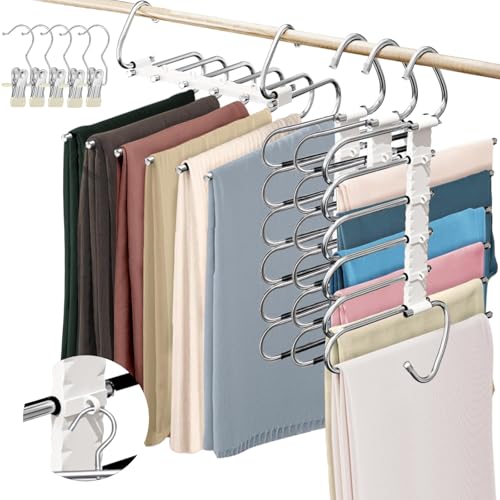 La mejor selección de Perchas para pantalones los mejores 10. 41 GALASALA 4PCS Ganchos para Pantalones Ropa Con 5 Pinzas para Ropa, 6 Niveles Acero Inoxidable Tipo S Gancho Pantalones, Ahorra Espacio, Doble Propósito Perchas Pantalones...