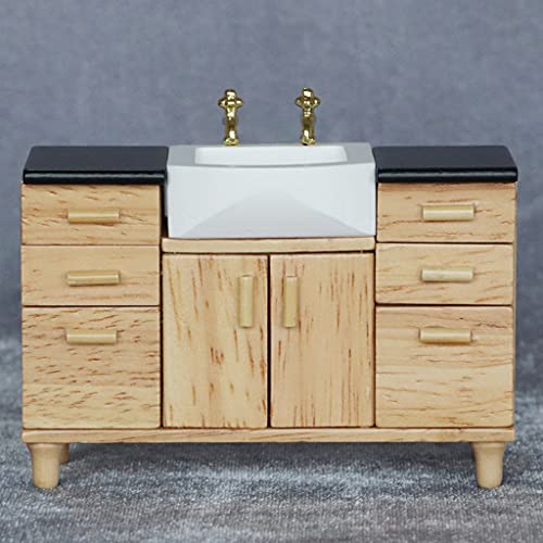 Dollhouse Mini Furniture Miniature Modern Basin Sink Unit Cabinet For Bathroom Decor Accessories, Mini, 10.2*4.2*8.1Cm #TOP2
