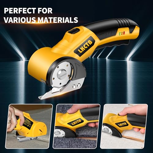 Electric Scissors with LED Light and Battery Display , High Speed Cardboard Cutter with Large Capacity Battery ,Suitable for Cutting Leather, Carpet and Plastic etc