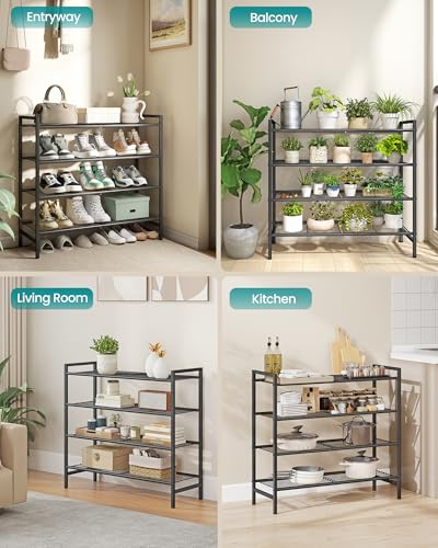 Image of SONGMICS Metal Shoe Rack, Free Standing Shoe Organizer for Entryway Closet Garage Small Spaces, Heavy-Duty Slim Steel Storage Shelf, 4-Tier, Fits 15-20 Pairs, Black ULMR044BP01