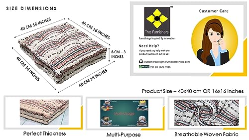 Image of Woven Quilted Floor Cushion 40x40x8 cm Off-White Stripe with Cotton Filler Small Size for Seating, Patio Seat, Meditation, Yoga, Pooja, Guests, Living Room, Bedroom Size - 16x16x3 Inch