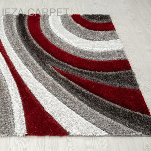 Image of Soft Shaggy Carpet 5x8 Feet - Ultra Plush, Non-Slip, High Pile 2 Inch Microfiber Rug for Bedroom, Living Room, Kids Room & Office - Modern Cozy Floor D�cor (RED Gray C)