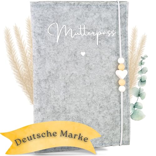 MAHEWA Premium Mutterpasshülle aus Filz für den Deutschen Mutterpass - mit Fach für Ultraschallbilder und Kärtchen und Stift - Schutzhülle (Hellgrau Mutterpasshülle Mutterpass)