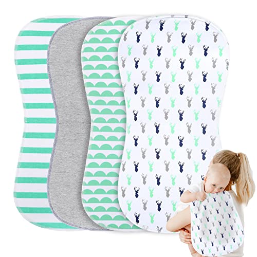 Image of Teddy Run 4 Pack Burp Cloths, Cotton Burp Cloths for Baby Girl and Boy, Absorbent and Soft Burp Rags for Baby Registry Nursery Newborn Gift (Green)