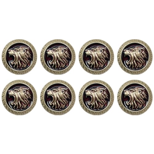 Image of Abs Golden 3D Lion Head Shank Button Embedded Enameled Lucite Round Abs Button for Blazer Suits Coat Bandhgala DIY Art & Crafts (Pack of 8 Big, Red Lucite)