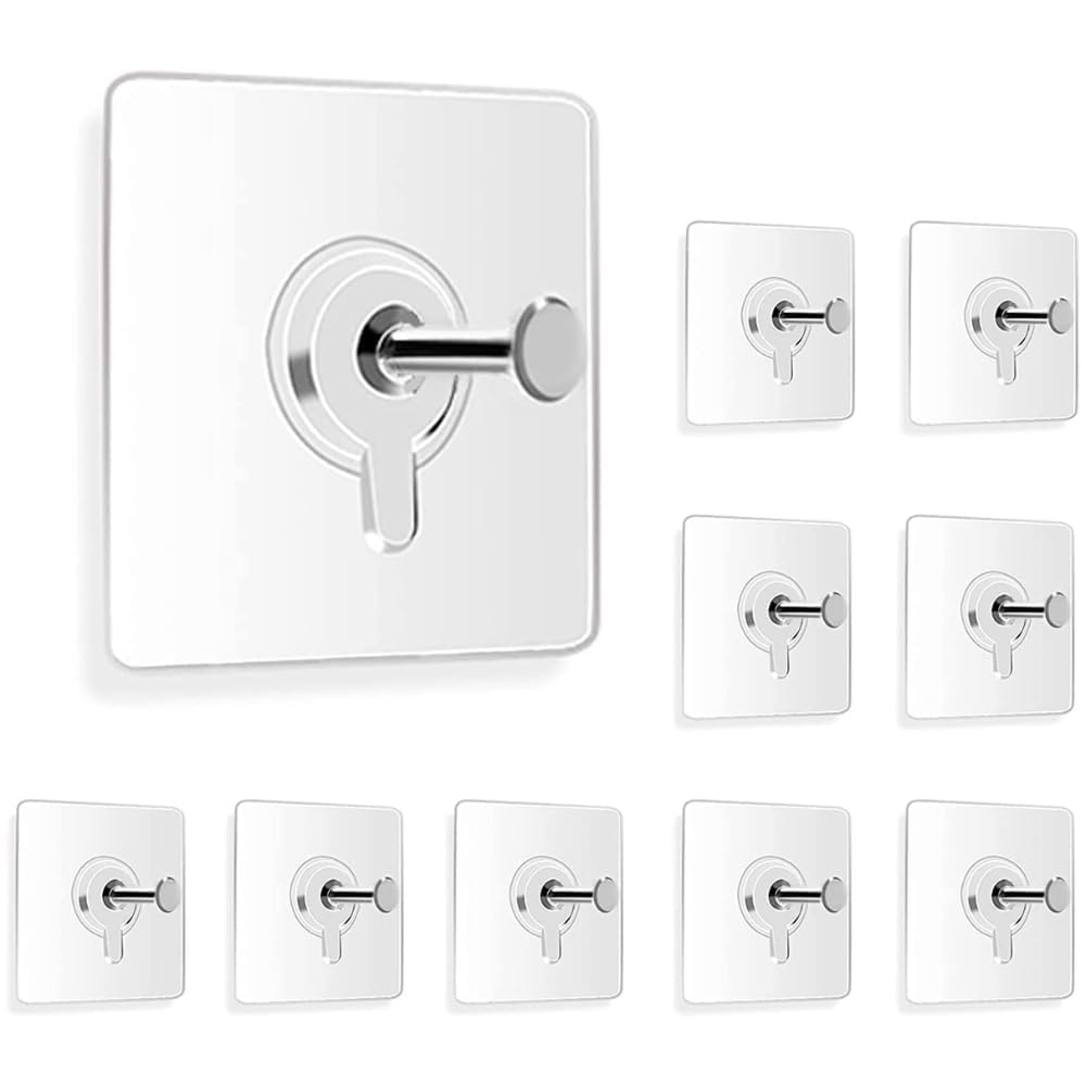 REWOP Adhesive Wall Hooks for Heavy Items Stainless Steel, PVC, ABS Nail Free Seamless Adhesive Non-Trace No Drilling Installation Hanging, Waterproof Screws Wall Hook (Photo Frame Hooks, 10)