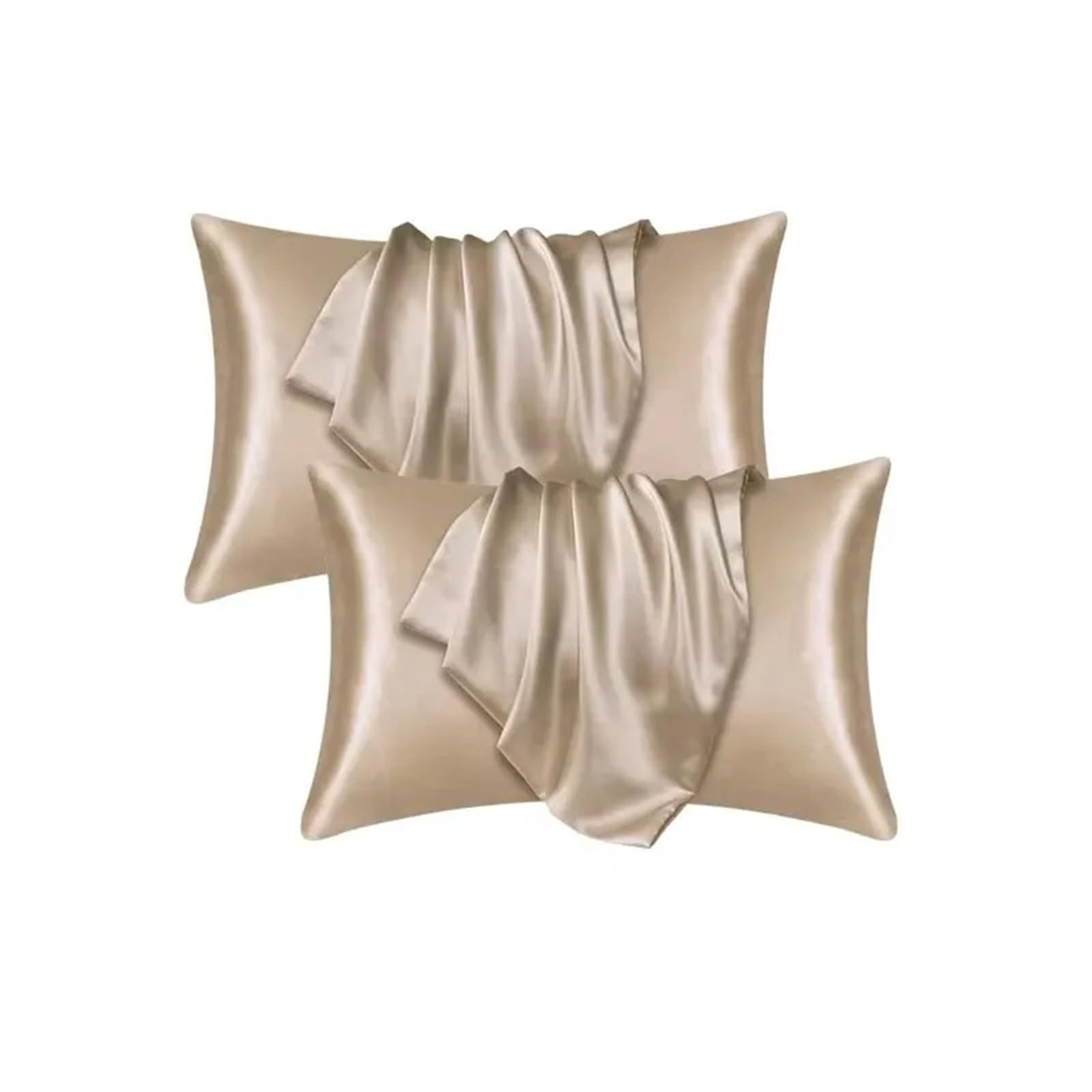 Silk pillowcase Silk Pillow Cover Satin Pillowcase Breathable Bedding Polyester With Envelope Closure Machine Washable(2Pcs Champagne)